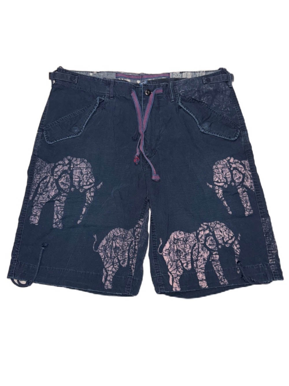 Vintage Polo Ralph Lauren W34 Cargo Surplus Fit Shorts Navy Blue Elephant Print - Picture 1 of 4
